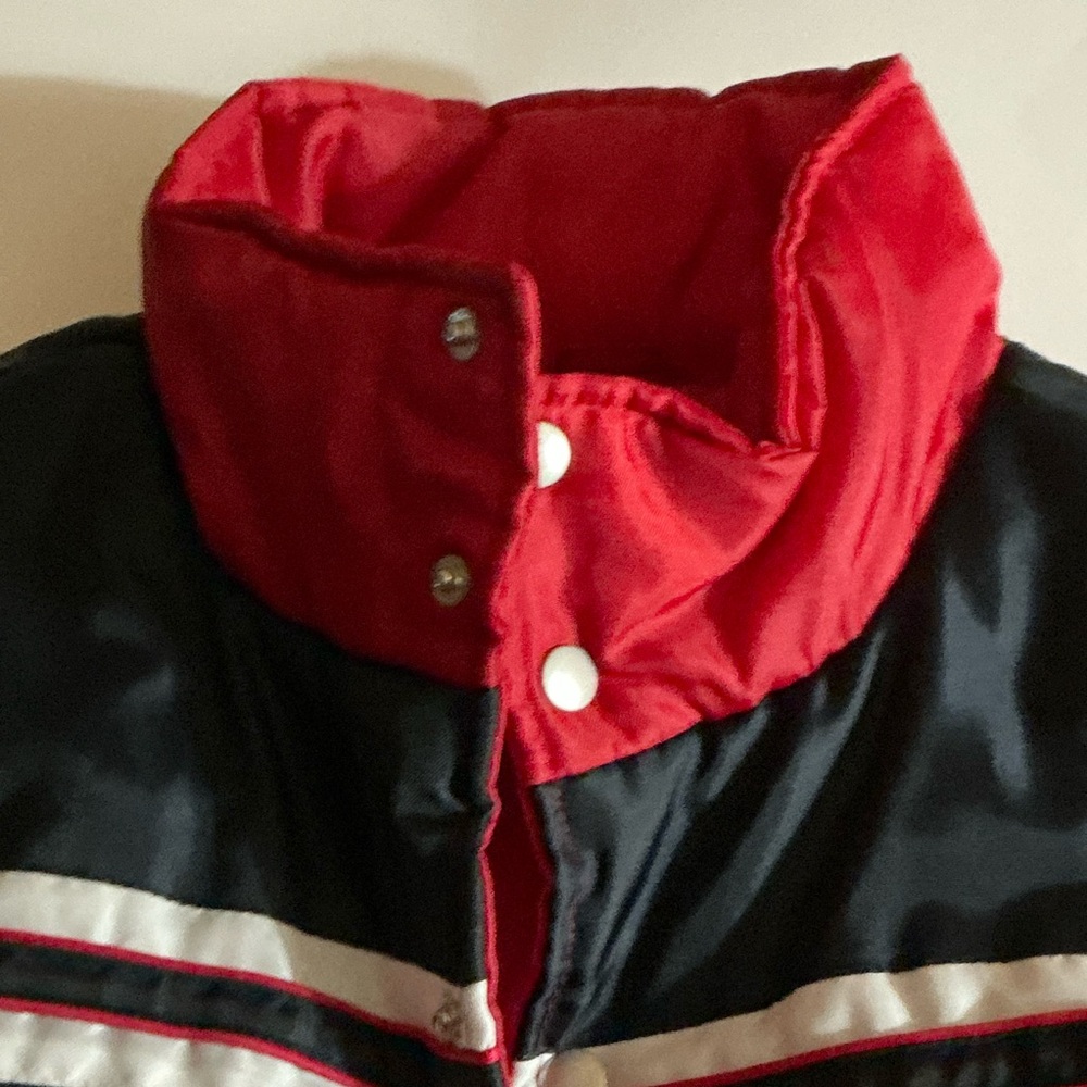Red with Super Dark Midnight Blue & White Strips Puffy Vest Jacket - Picture 15 of 16